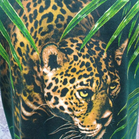 Vintage 80s Leopard T Shirt Size M Zoo Parc Safari Crew Neck Short Sleeve - Picture 2 of 12